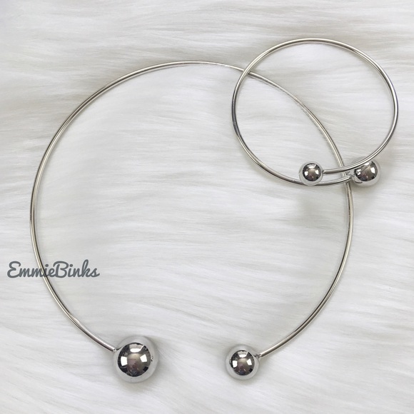 New Unique 2 Piece Metal Ball Open Collar Necklace & Bracelet Set - Picture 8 of 16